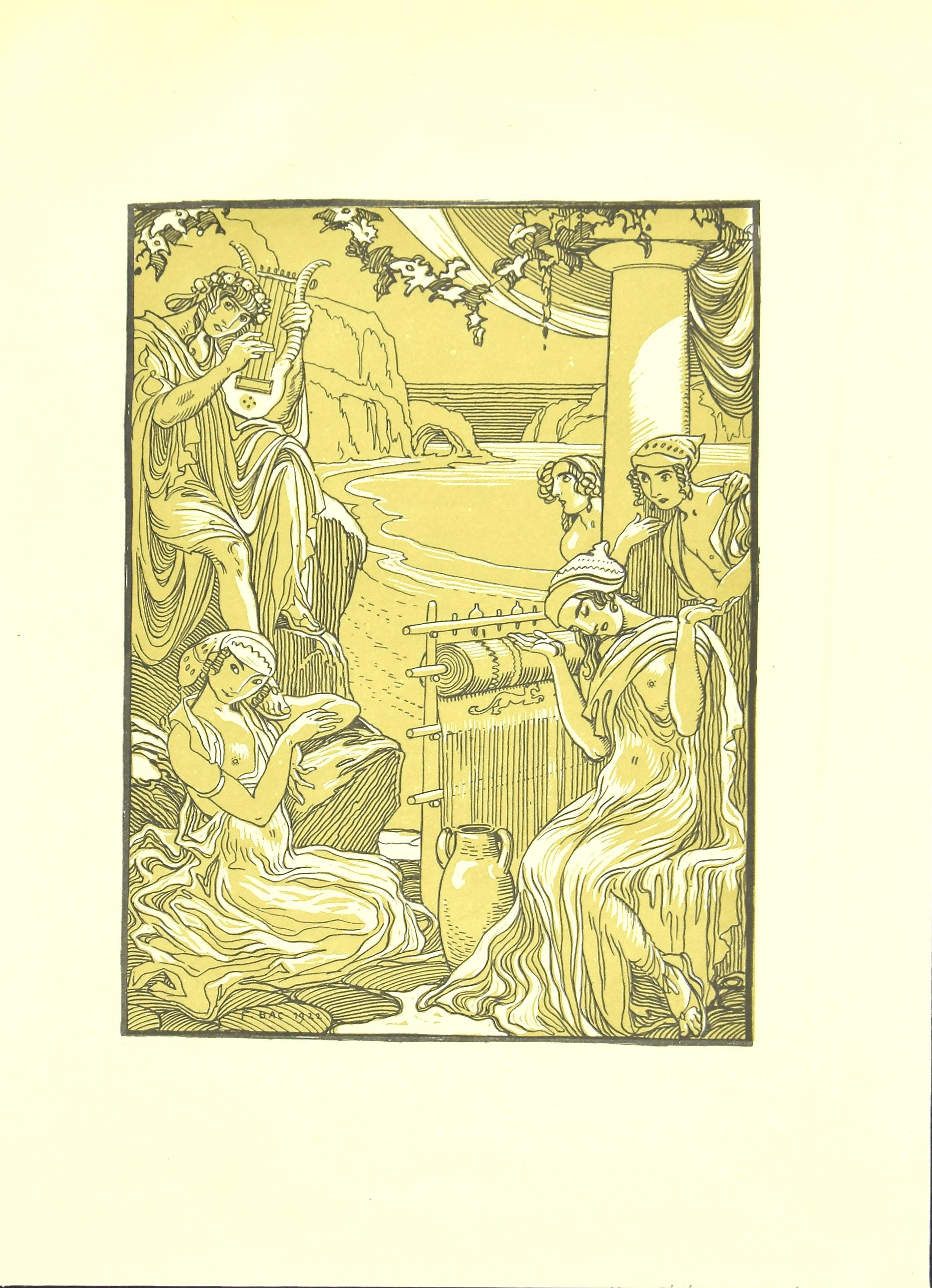 Ferdinand Bac Figurative Print - The Weaving - Original Lithograph by F. Bac - 1922
