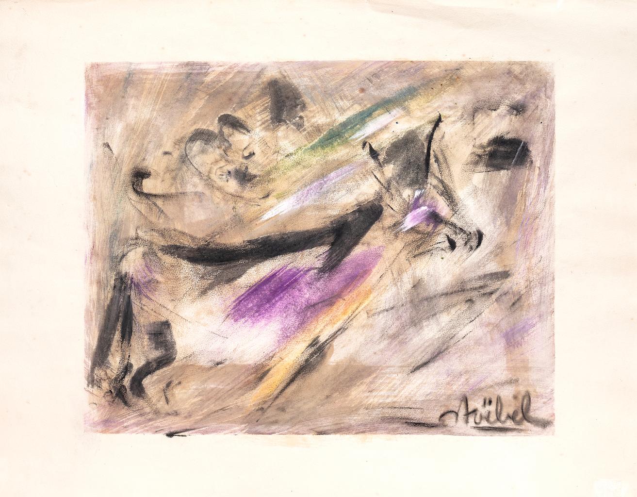 Edgar Stoëbel Abstract Drawing - Composition - Original Mixed Media by Edgar Stoebel - 1970s