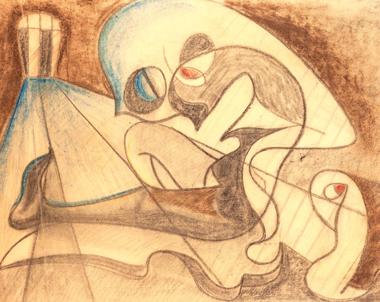 Edgar Stoëbel Abstract Drawing - Composition - Original Mixed Media On Paper by Edgar Stoebel - Late 1960s