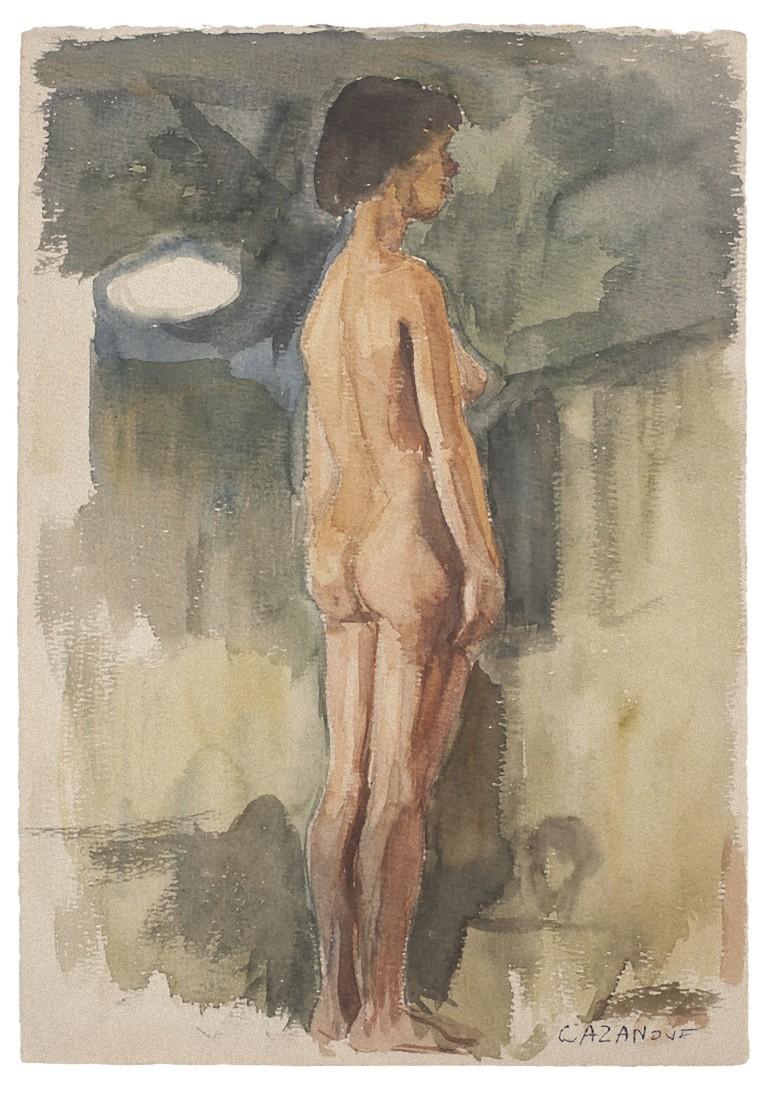 Raymond Cazanove Figurative Art – Figur – Original-Aquarell auf Papier von Cazanove – 1922