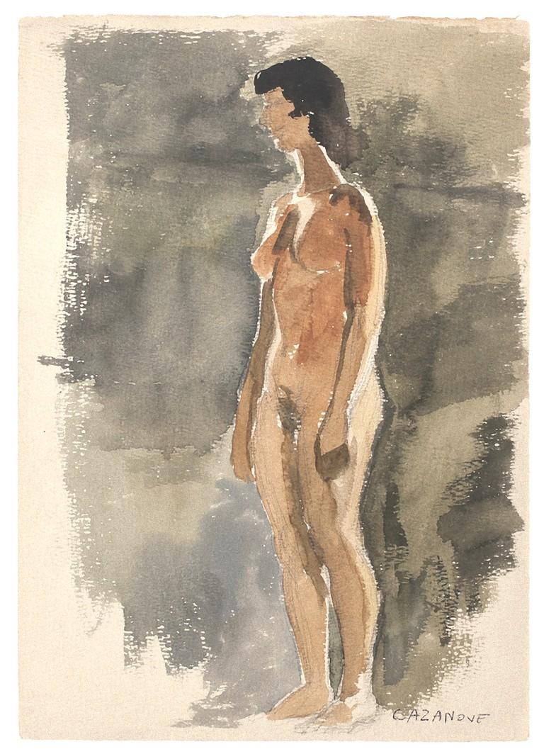 Raymond Cazanove Nude – Original-Aquarell auf Papier von R. Cazanove - 1922