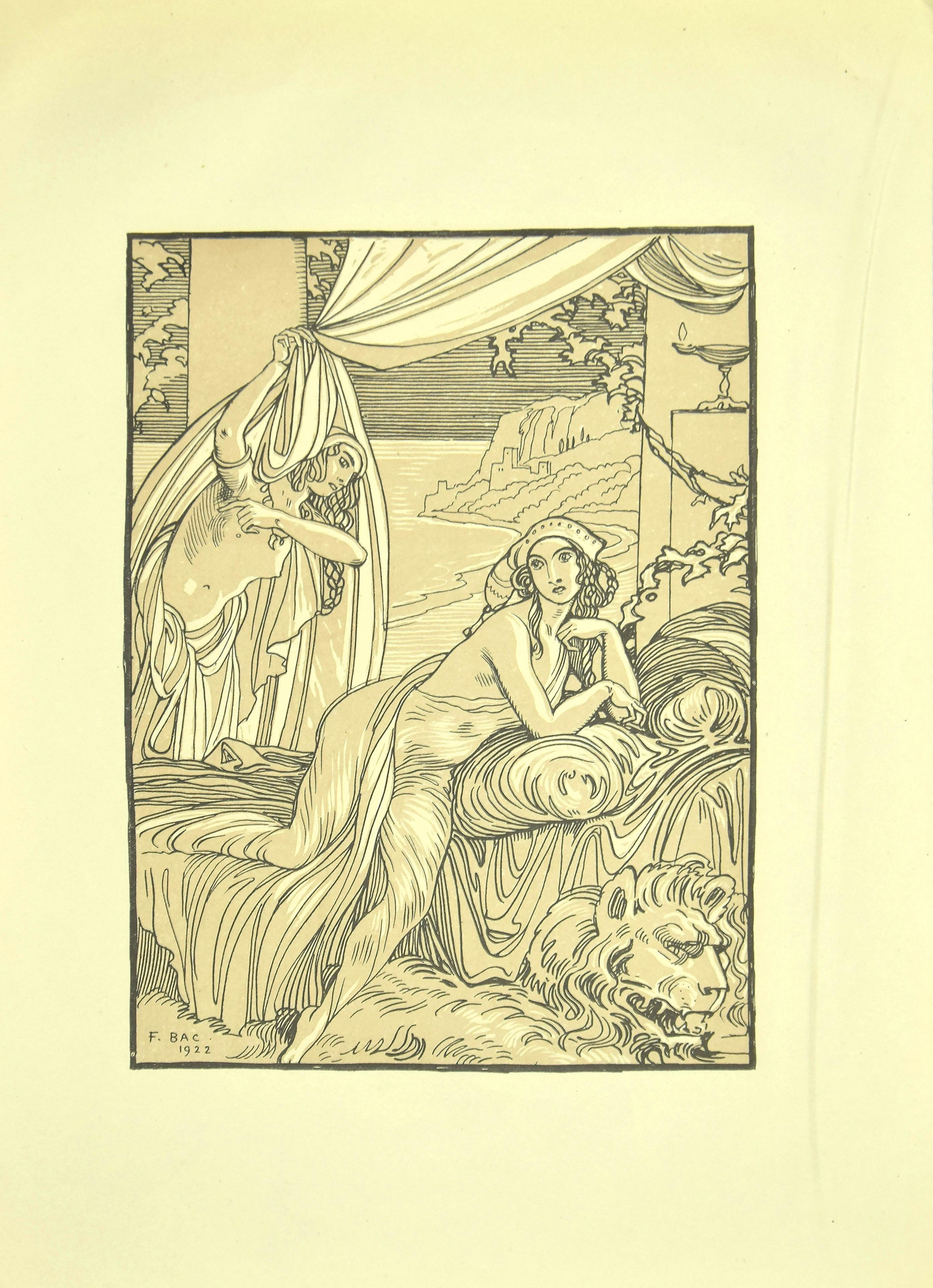 Figurative Print de Ferdinand Bac - El pensativo - Litografía original de F. Bac - 1922