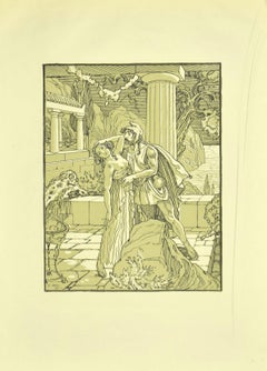The Stolen Kiss - Original Lithograph by F. Bac - 1922