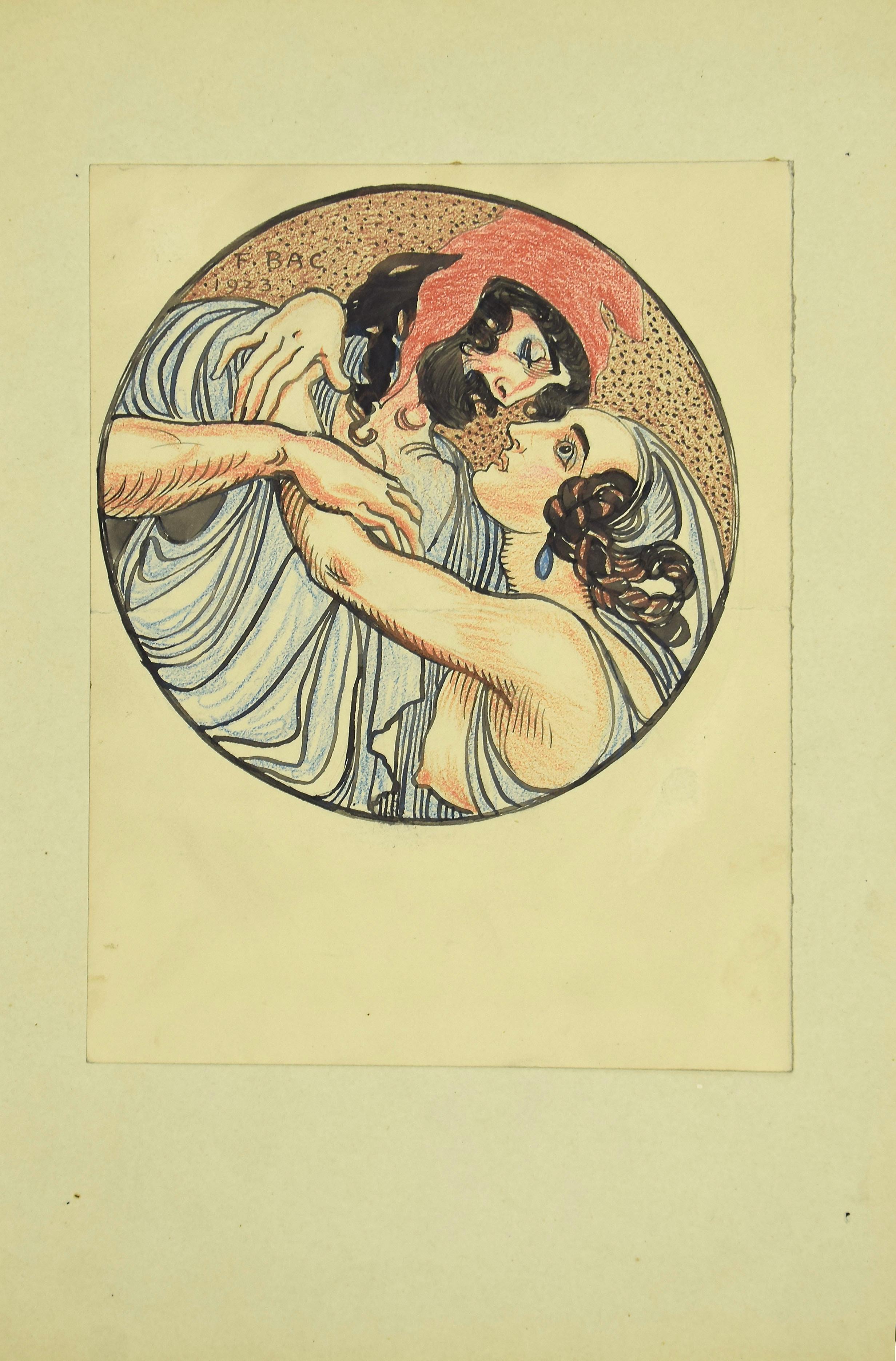 The Greek Kiss - Original Drawing by F. Bac - 1923