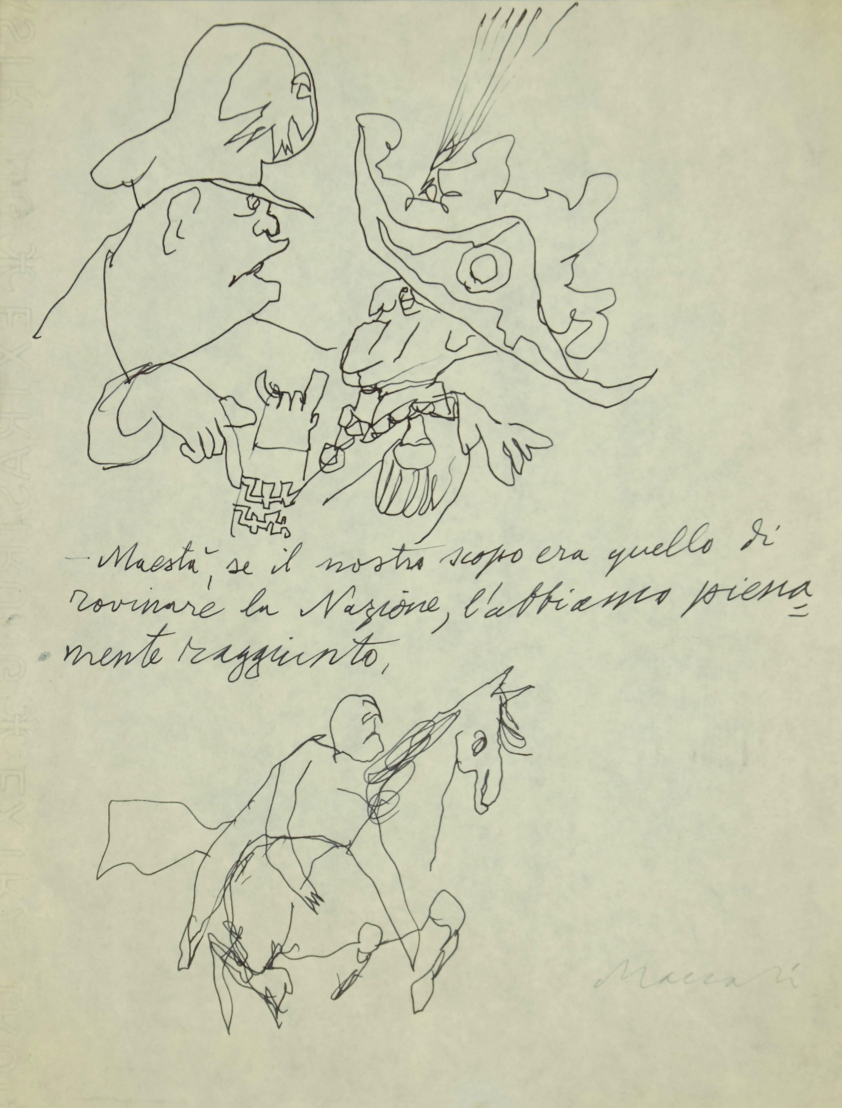  Mino Maccari Figurative Art - His Majesty -  Pen Drawing by M. Maccari - 1940
