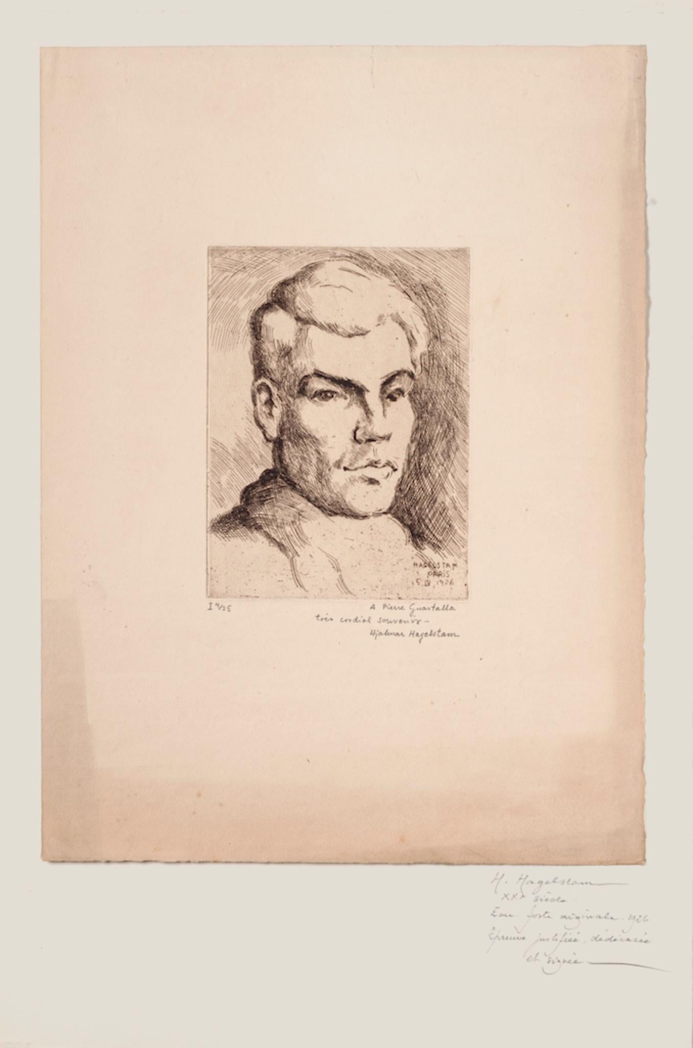 Portrait of Pierre Guastalla - Etching by Halman Hagelstam - 1926