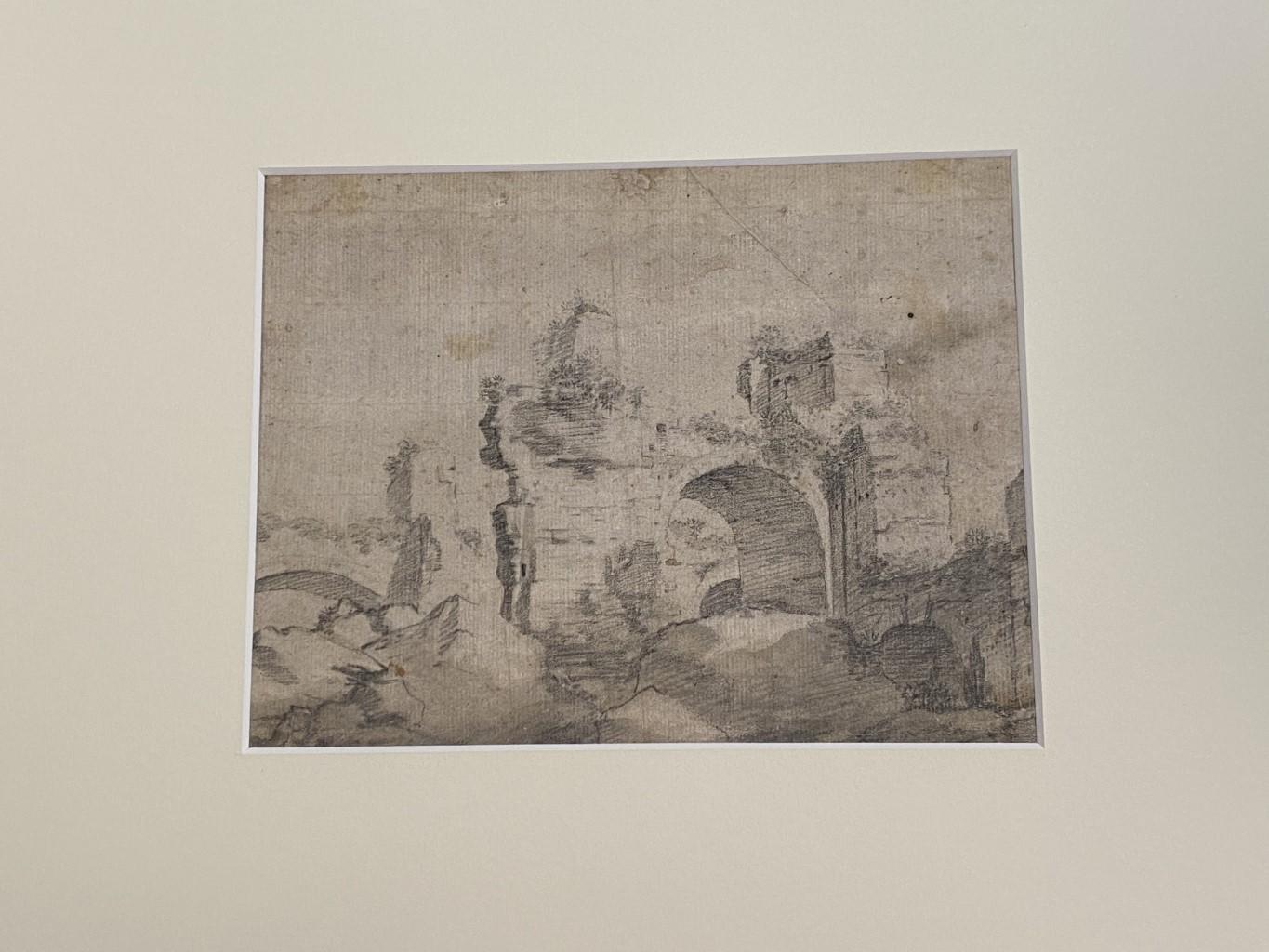 Unknown Figurative Art – Romanische Ruinen – Original-Bleistift auf Karton – 18. Jahrhundert