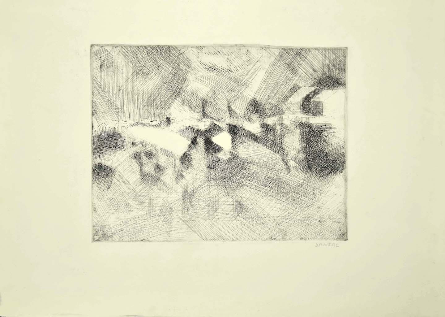 Composition - Original Etching on Paper by Dansac - Mid-20th Century For Sale 1