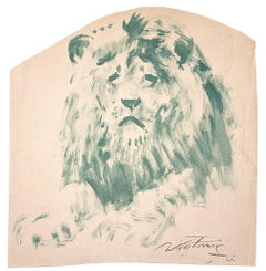 Lion - Original Watercolor on Paper by Wilhelm Lorenz - 1958