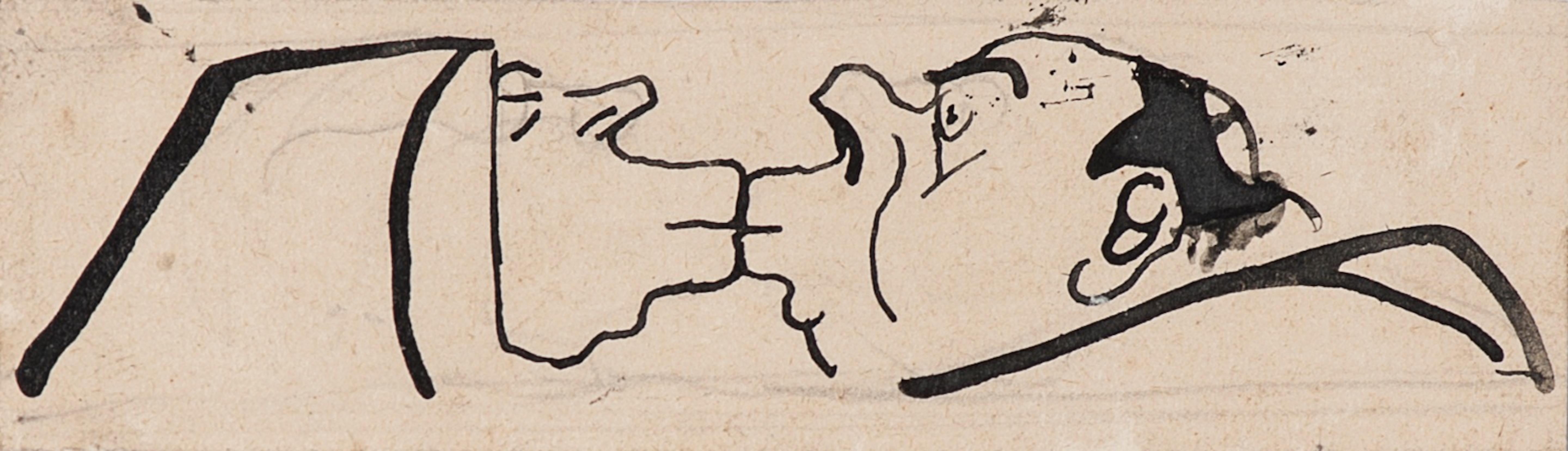 The kiss is an original China ink drawing on paper by Gabriele Galantara (1865-1937).

In very good conditions conditions.

Sheet dimension: 3 x 10.3 cm.

This is an original drawing representing a different couple kissing each other in a satirical
