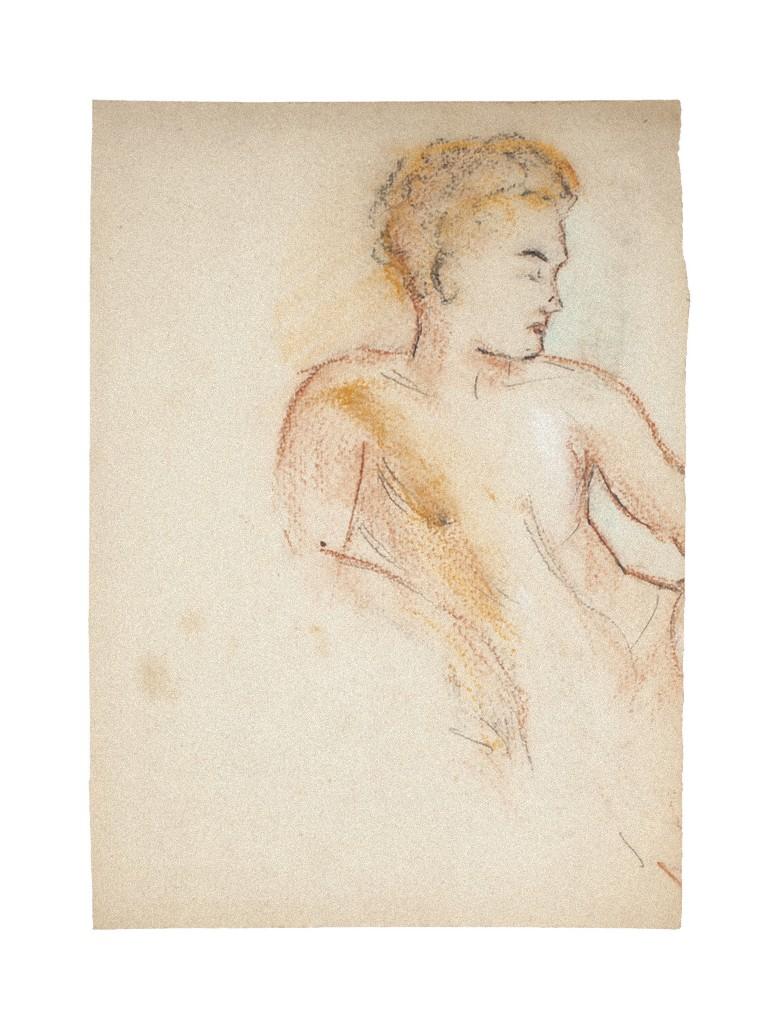 Manfredo Borsi Figurative Art - Portrait - Pastel and Pencil Drawing by M. Borsi - 20th Century