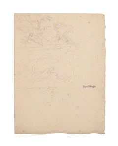 Resting - Crayon original sur papier - Début du 20ème siècle