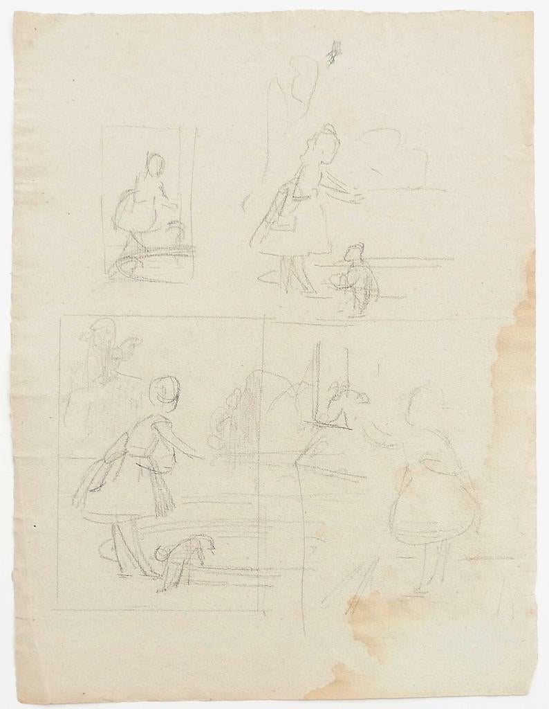 Sketch - Original Drawing in Pencil - Early 20th Century - Beige Figurative Art by Unknown