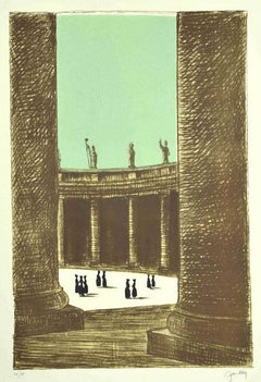 Lithographie de St. Peter's Square par Fabio Failla, années 1980