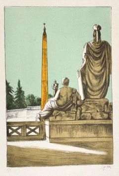 Piazza del Popolo - Original Lithograph by Fabio Failla - 1980s
