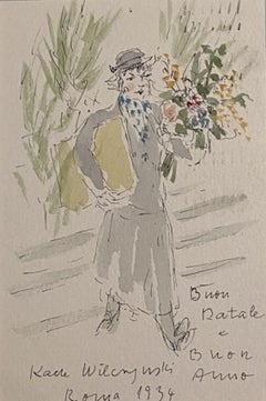 Flower Shop - Dessin et aquarelle à l'encre de Chine - 1934