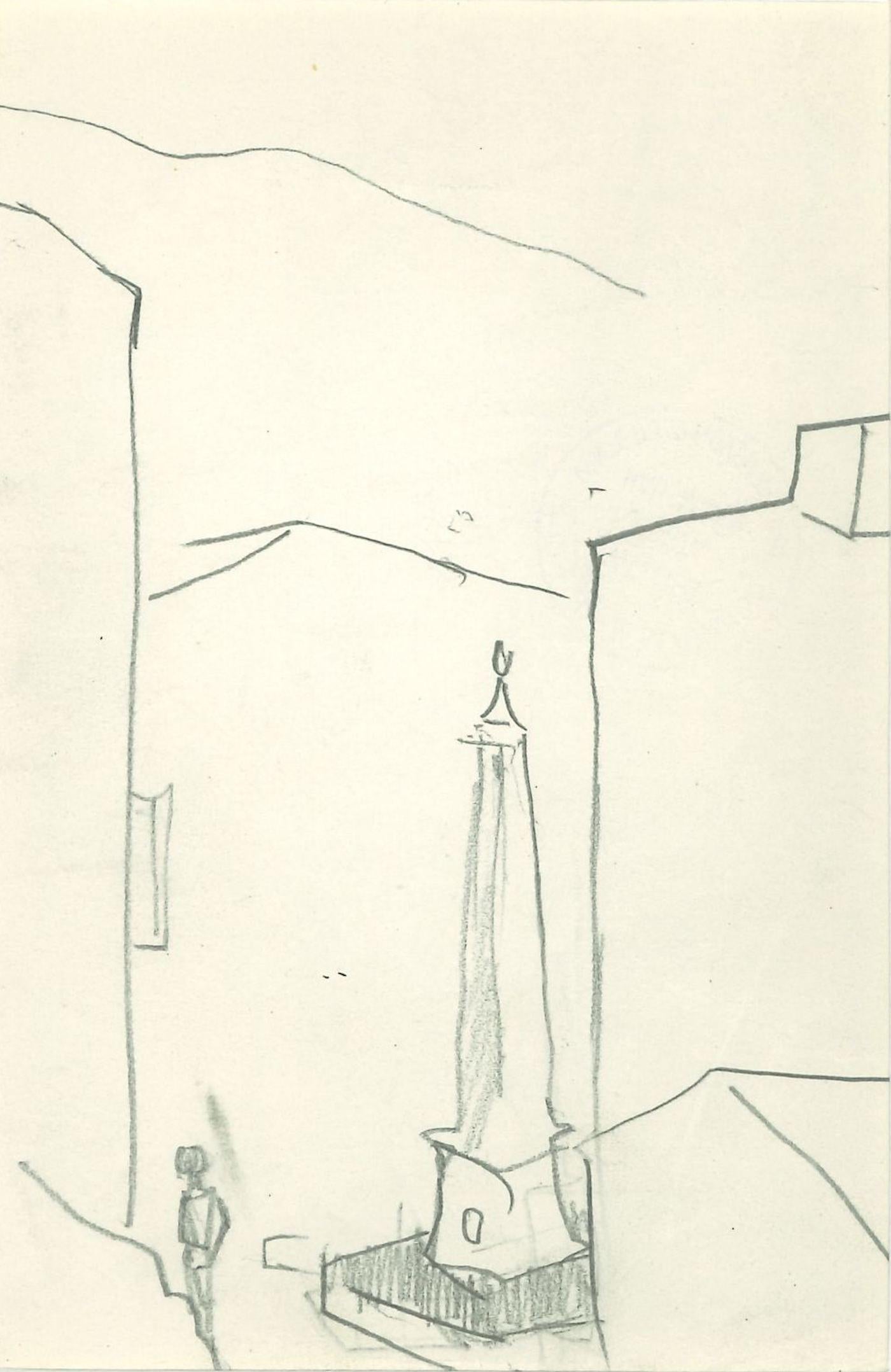 "Obélisque"  est un dessin original au crayon sur carton coloré ivoire de Herta Hausmann.

En excellent état : Comme neuf.

Non signé.