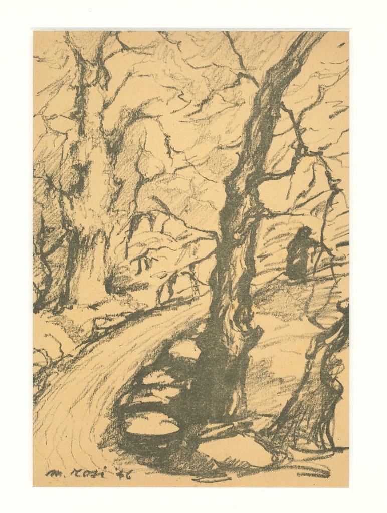 Landschaft – Original-Bleistift auf Papier von Mino Rosi – 1946