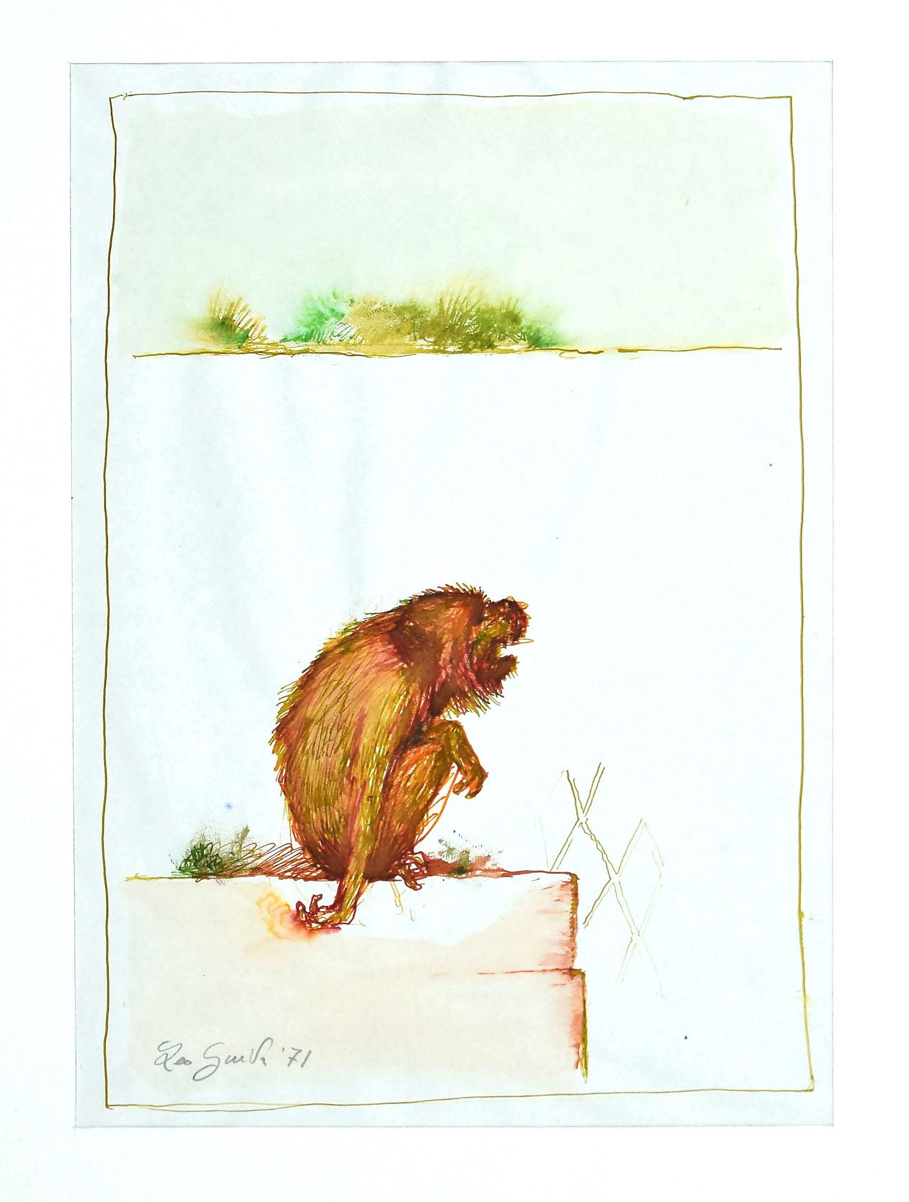 The Monkey - Ink and Watercolor by Leo Guida - 1971