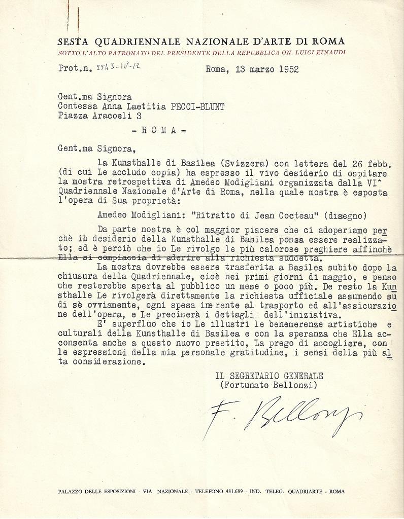 Quadriennale d'Arte di Roma - Original Letters by Fortunato Bellonzi - 1952/1961