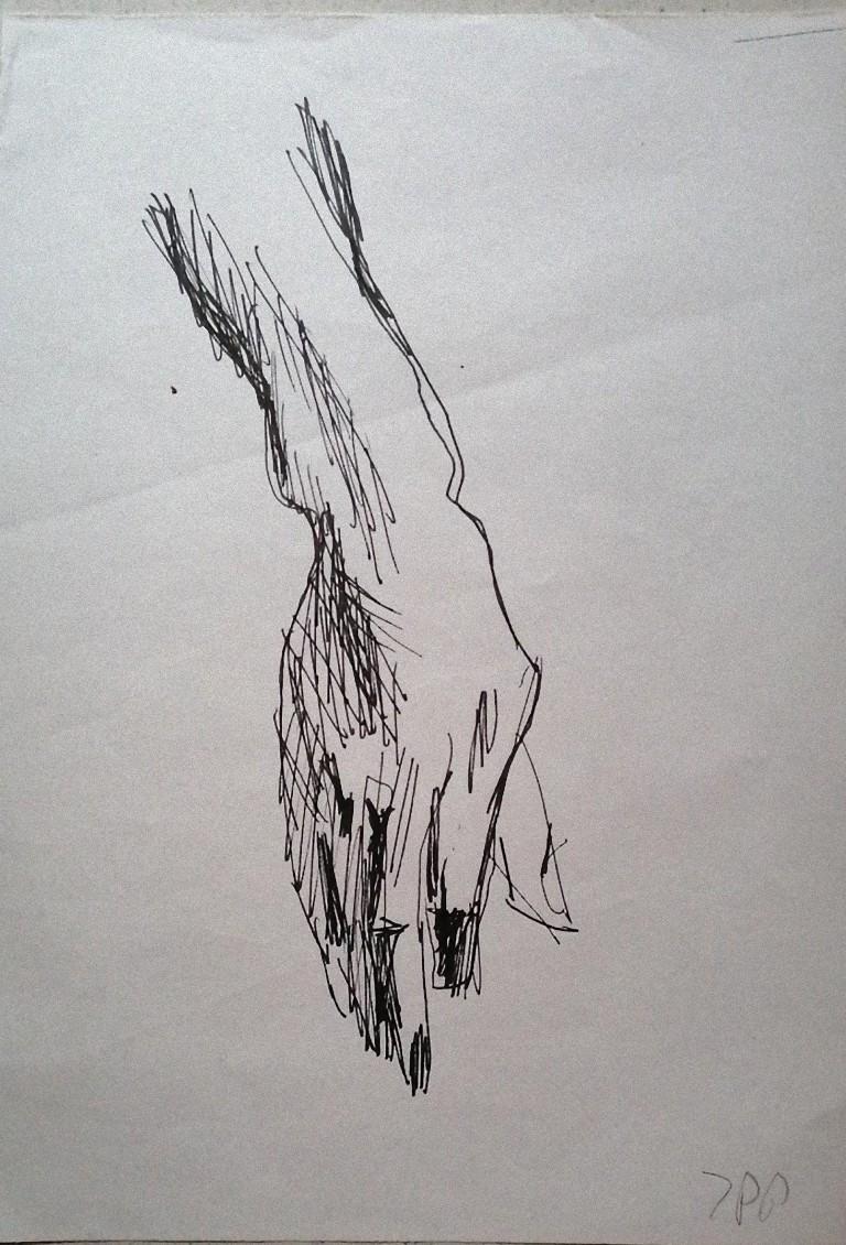 Unknown Figurative Art - Study of a Hand - Original Drawing on Tissue Paper - Mid-20th Century