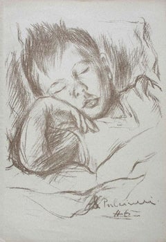 Ragazzo che dorme -  Matita al carbonio di Silvano Pulcinelli - 1946