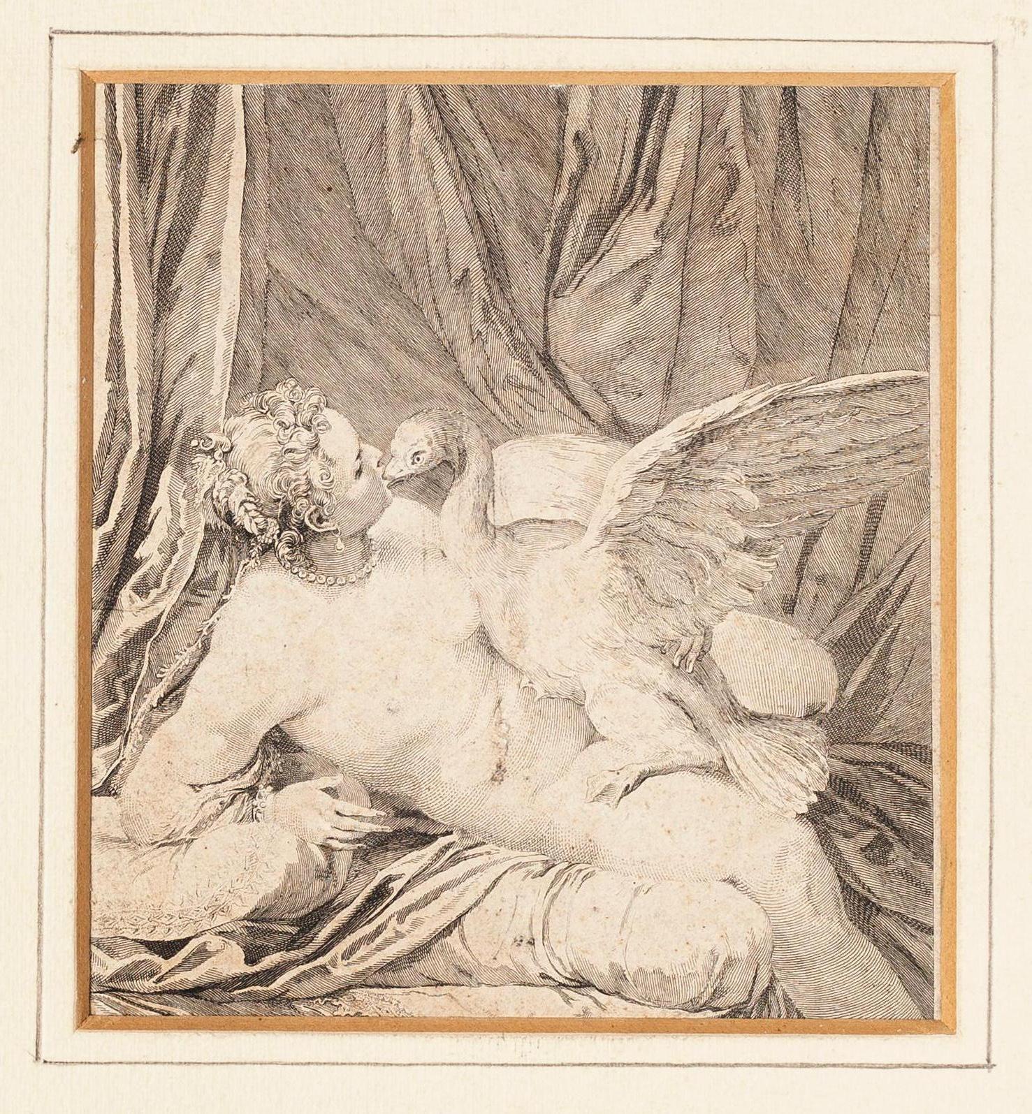 Leda and the Swan - Original Etching - 18th century - Art by Unknown