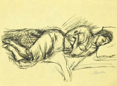 Donna che dorme - Disegno a penna di Mino Maccari - 1950