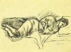 Vintage Sleeping Woman - Pen Drawing by Mino Maccari - 1950