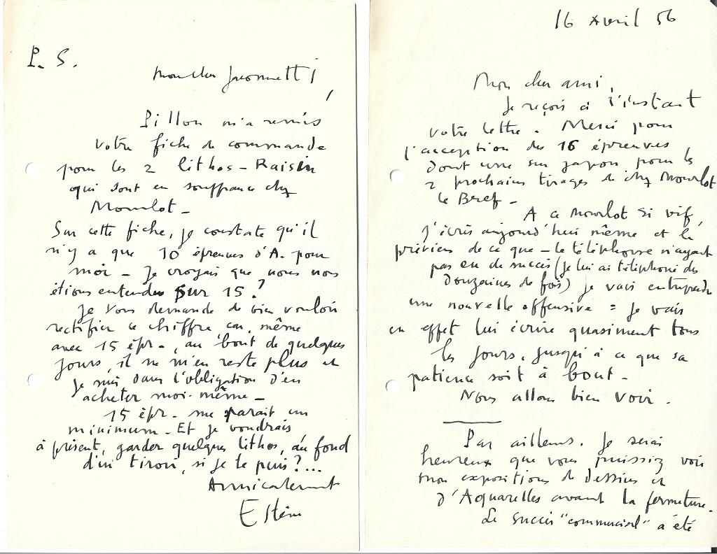 Grand Pavois - Correspondence - Maurice Estève and Nesto Jacometti - 1956