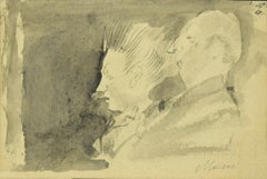 Portrait of Couple - Pencil and Watercolor by Mino Maccari - 1950