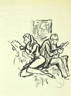 The Readers - Original Pen on Paper by Jean-Louis Clerc 
