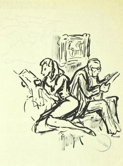 The Readers - Original Pen on Paper by Jean-Louis Clerc