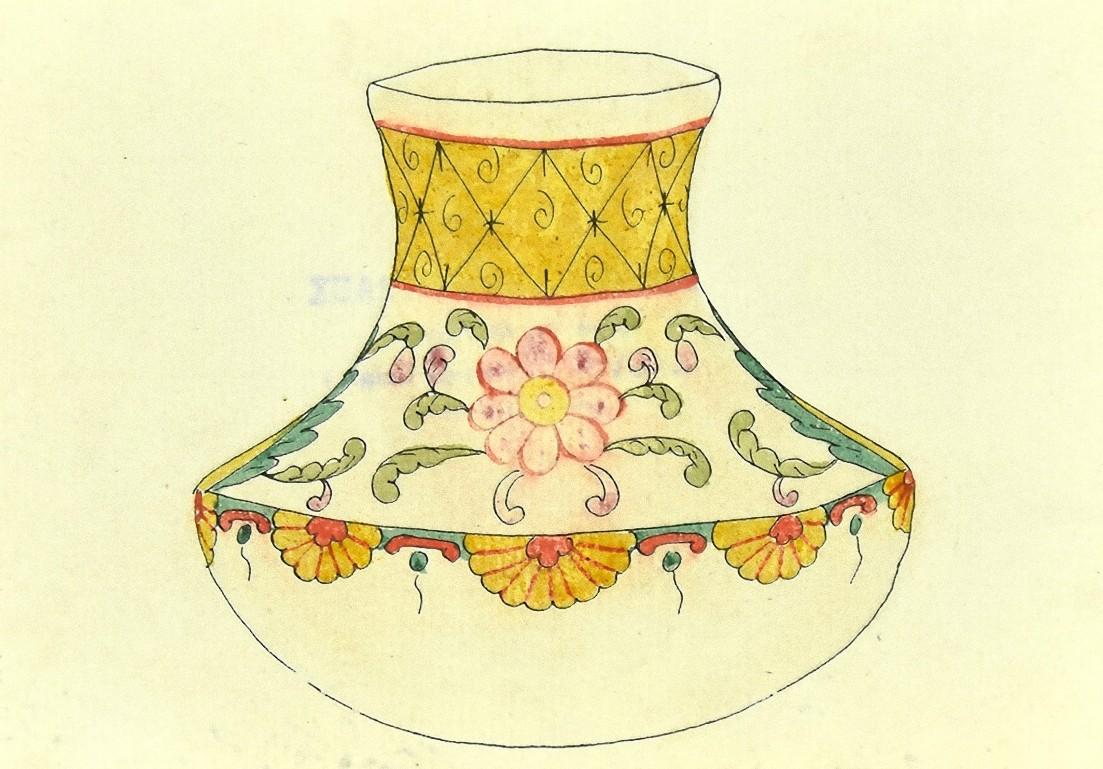 Gabriel Fourmaintraux Figurative Art - Decorated Vase - Original Mixed Media on Paper by G. Fourmaintraux - Early 1900
