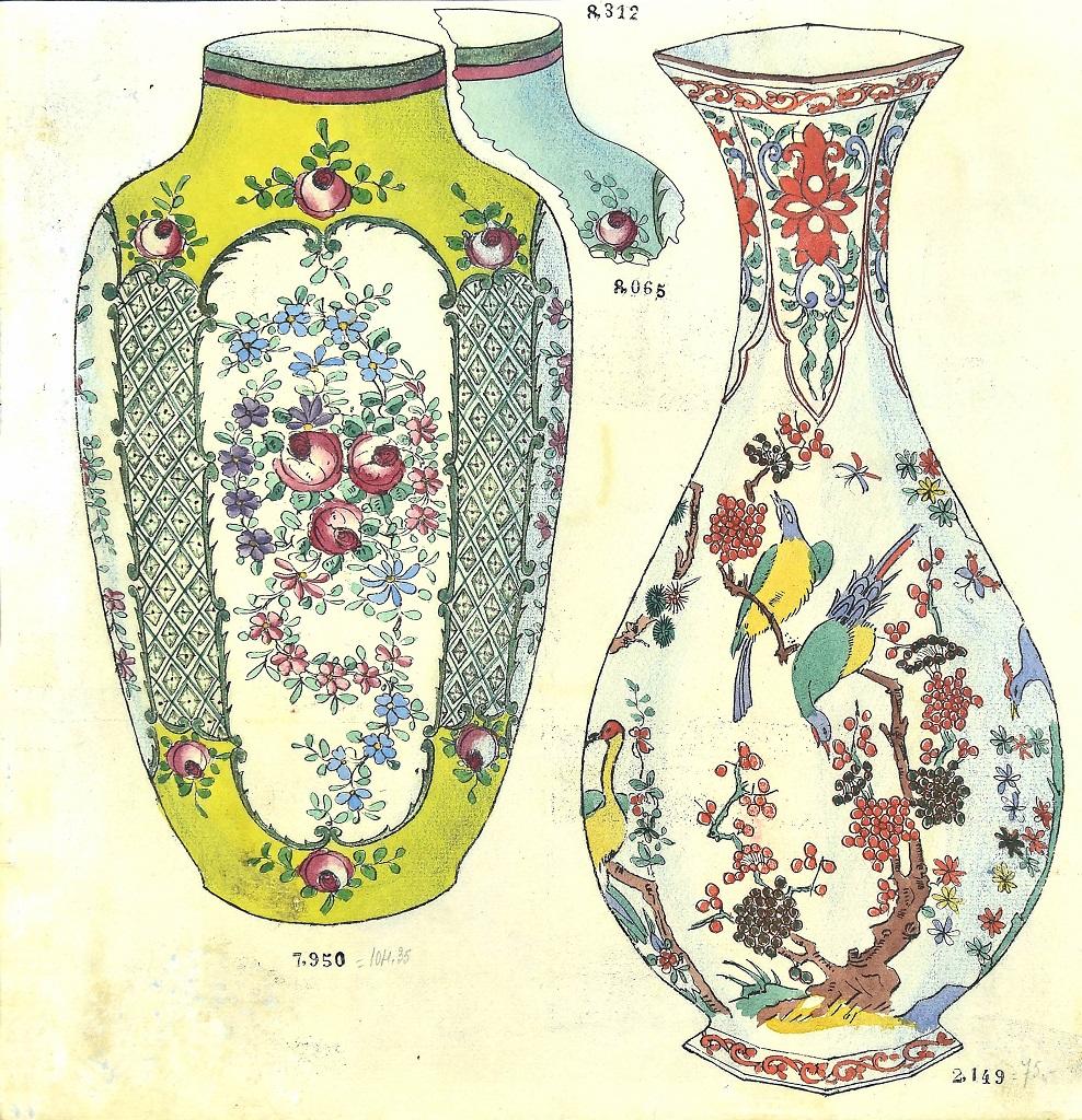 Amphore et vase - Encre et aquarelle originales de G. Fourmaintraux - Début 1900