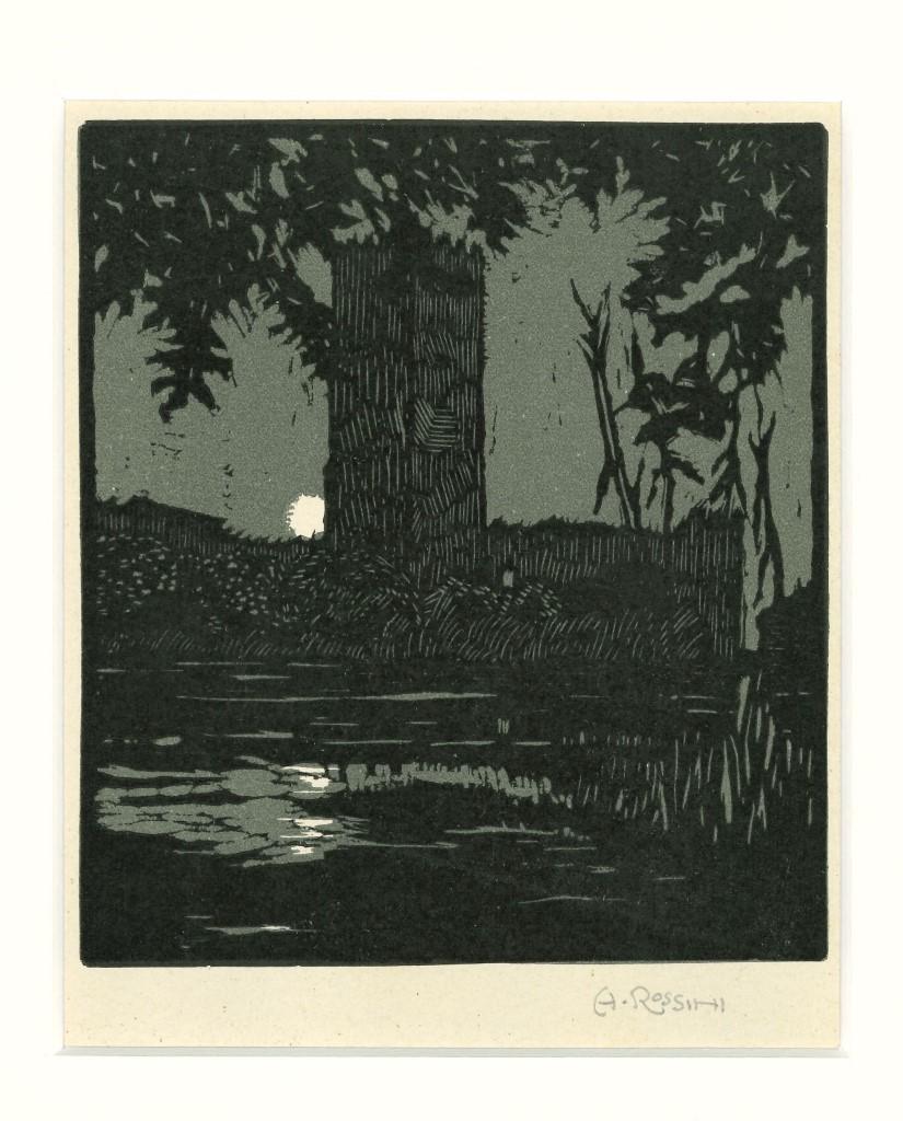 Angelo Rossini Landscape Print - Lago di Ninfea - Woodcut by A. Rossini - Early 20th Century