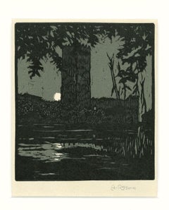 Antique Lago di Ninfea - Woodcut by A. Rossini - Early 20th Century