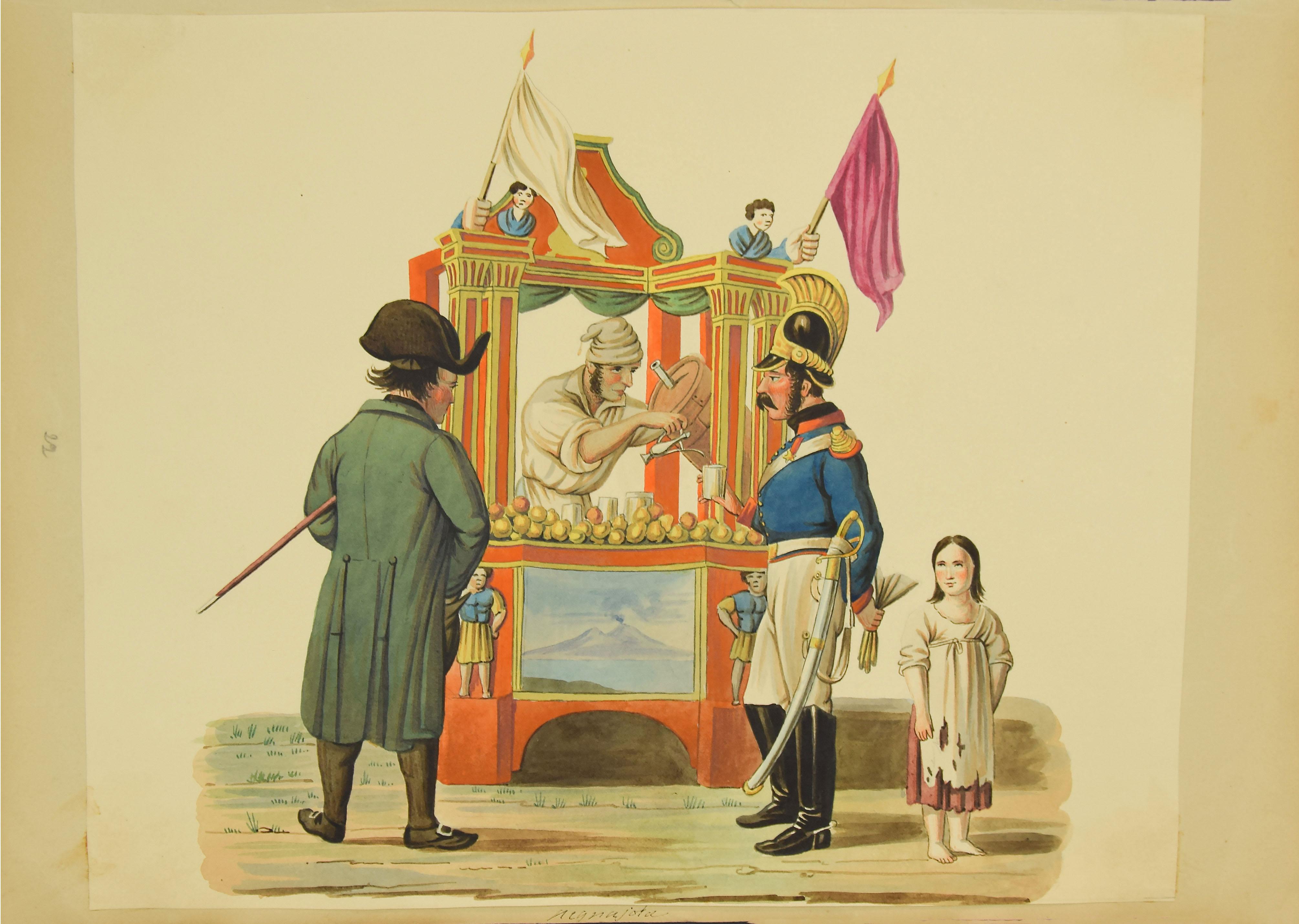 Weichgetränkeverkäufer – Gouache – von Michela De Vito – 19. Jahrhundert