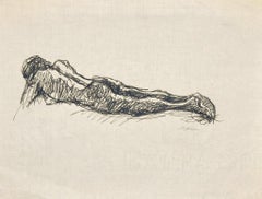 Vintage Reclining Nude - Ink on Tissue Paper by Mino Maccari - 1950