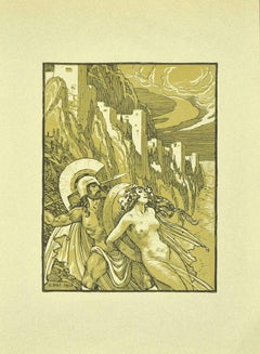Le soldat grec et le bacchant  - Lithographie de F. Bac - 1922