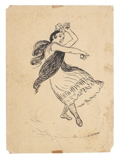 The Spanish with Castanes - Drawing by A. Willette - 1890s