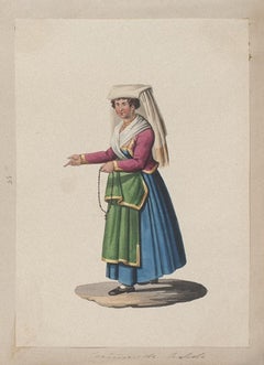 Antique Costume di Napoli - Gouache - by Michela De Vito - 19th Century