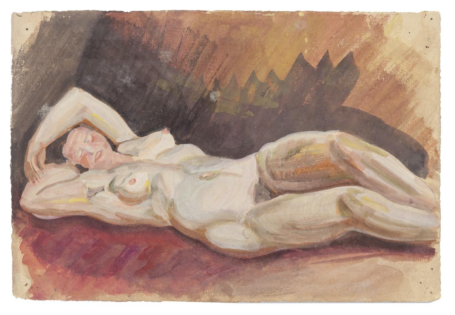 Figurative Art Jean Delpech - Aquarelle sur papier - Femmes nues - Milieu du XXe siècle