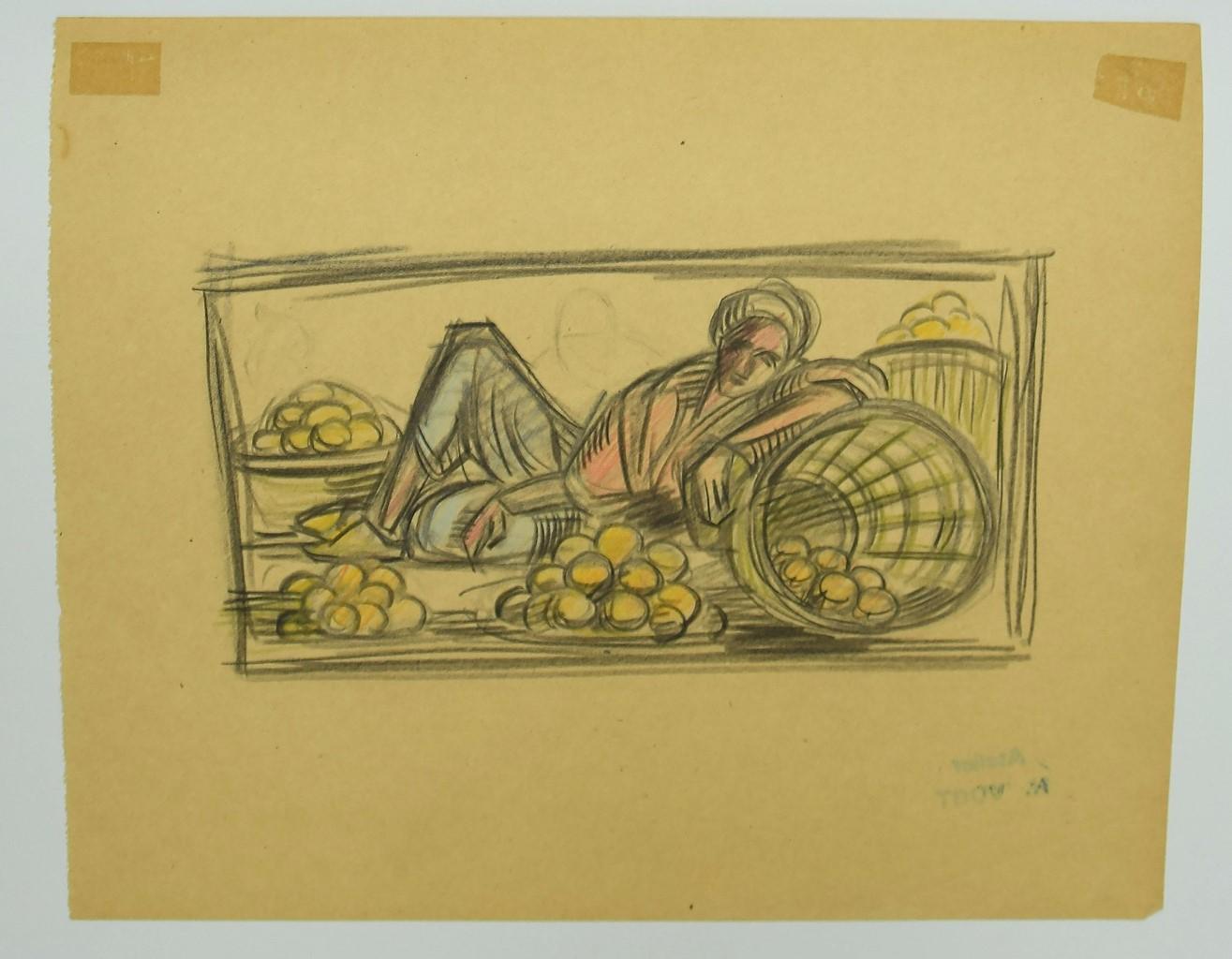 Marokko ist eine Original-Pastell- und Bleistiftzeichnung von Helen Vogt aus dem Jahr 1930. 

Der Erhaltungszustand ist sehr gut. 

Nicht unterzeichnet. 

Stempel des Künstlers auf der Rückseite.