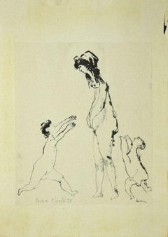 Figures - Original Ink Drawing on Paper by Sergio Barletta - 1958