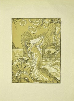 Femme veillie - Lithographie originale de Ferdinand Bac - 1922