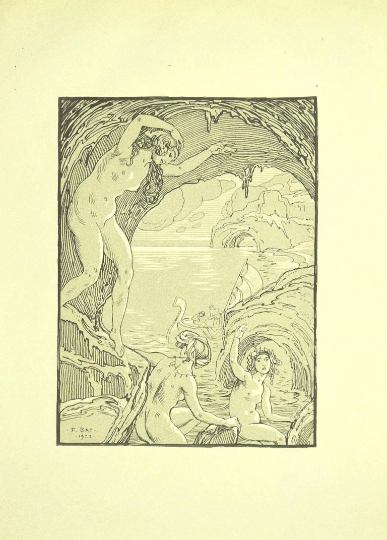 Nymphs in the Cave is an original modern artwork realized by Ferdinand Bac (1859 - 1952) in 1922.

Signed and dated on plate on the lower left corner: F. Bac 1922.

Original Lithograph on ivory paper.

Perfect conditions. 

Nymphs in the Cave is an