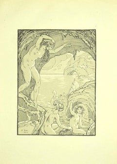 Ninfe nella grotta - Litografia originale di Ferdinand Bac - 1922