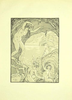 Nymphes dans la grotte - Lithographie originale de Ferdinand Bac - 1922