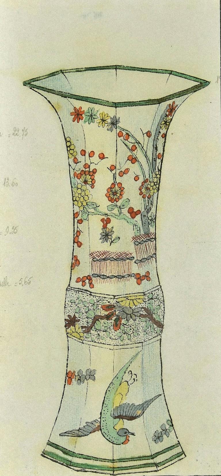 Chinesische Vase mit Nachthemd – Mischtechnik von G. Fourmaintraux – 1940